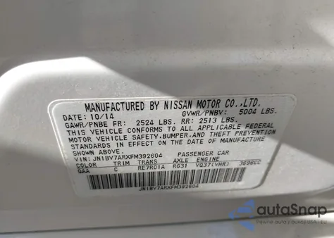 2015 Infiniti Q50 Premium from USA, damaged, VIN JN1BV7ARXFM392604